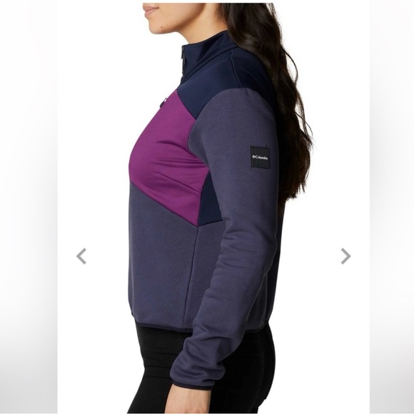 Womens Columbia Lodge Hybrid Fleece Jacket S Colorblock XS Navy Purple - Picture 3 of 11